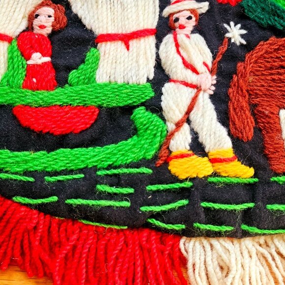 Handcrafted Madeira Portugal Floral Embroidered Crewel Wool Tote Handbag Purse - Picture 10 of 15